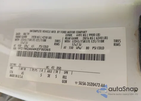 2019 Ford F-250 Xl from USA, damaged, VIN 1FD7W2A64KEF80365